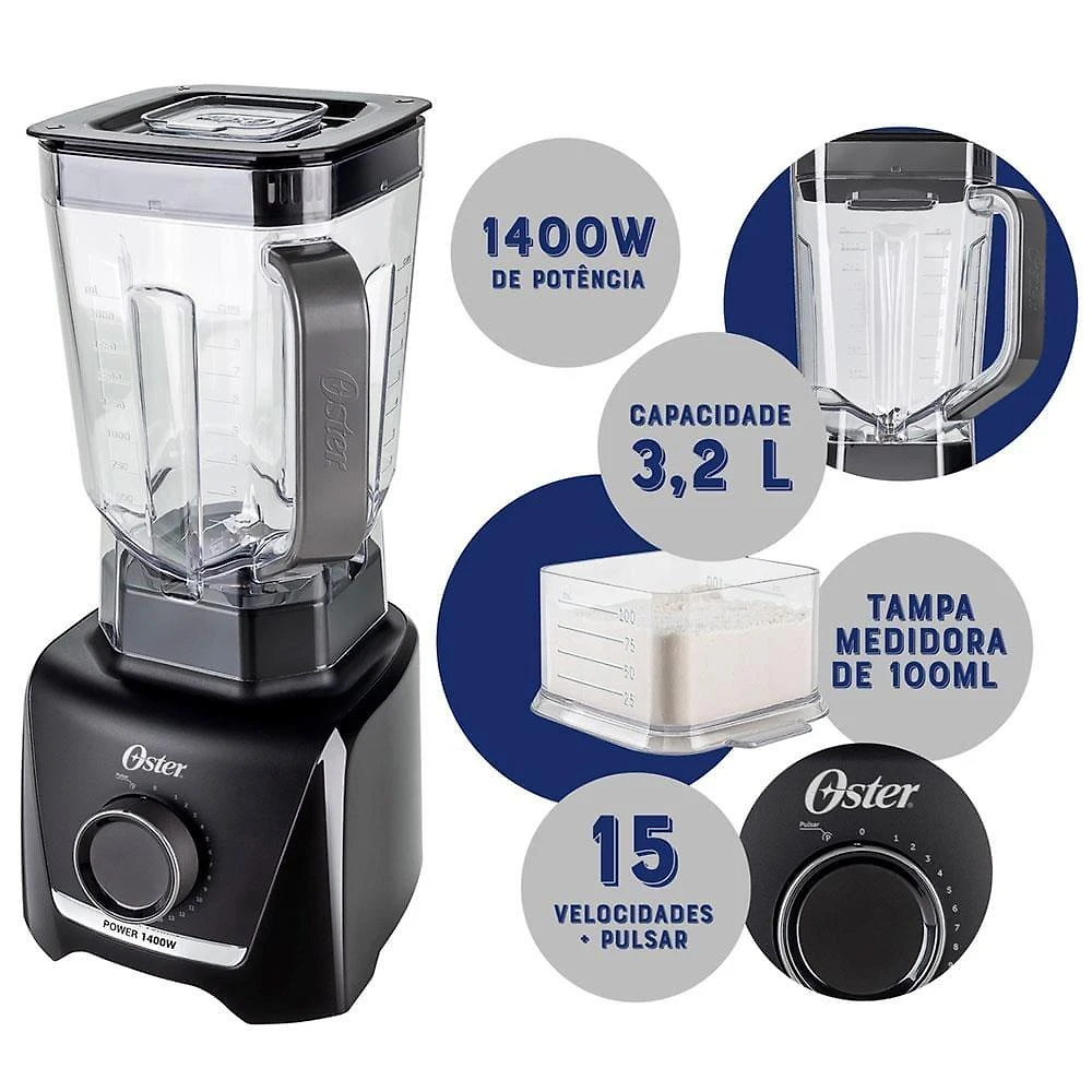 Liquidificador oster 1400w full preto 3,2l - oliq610