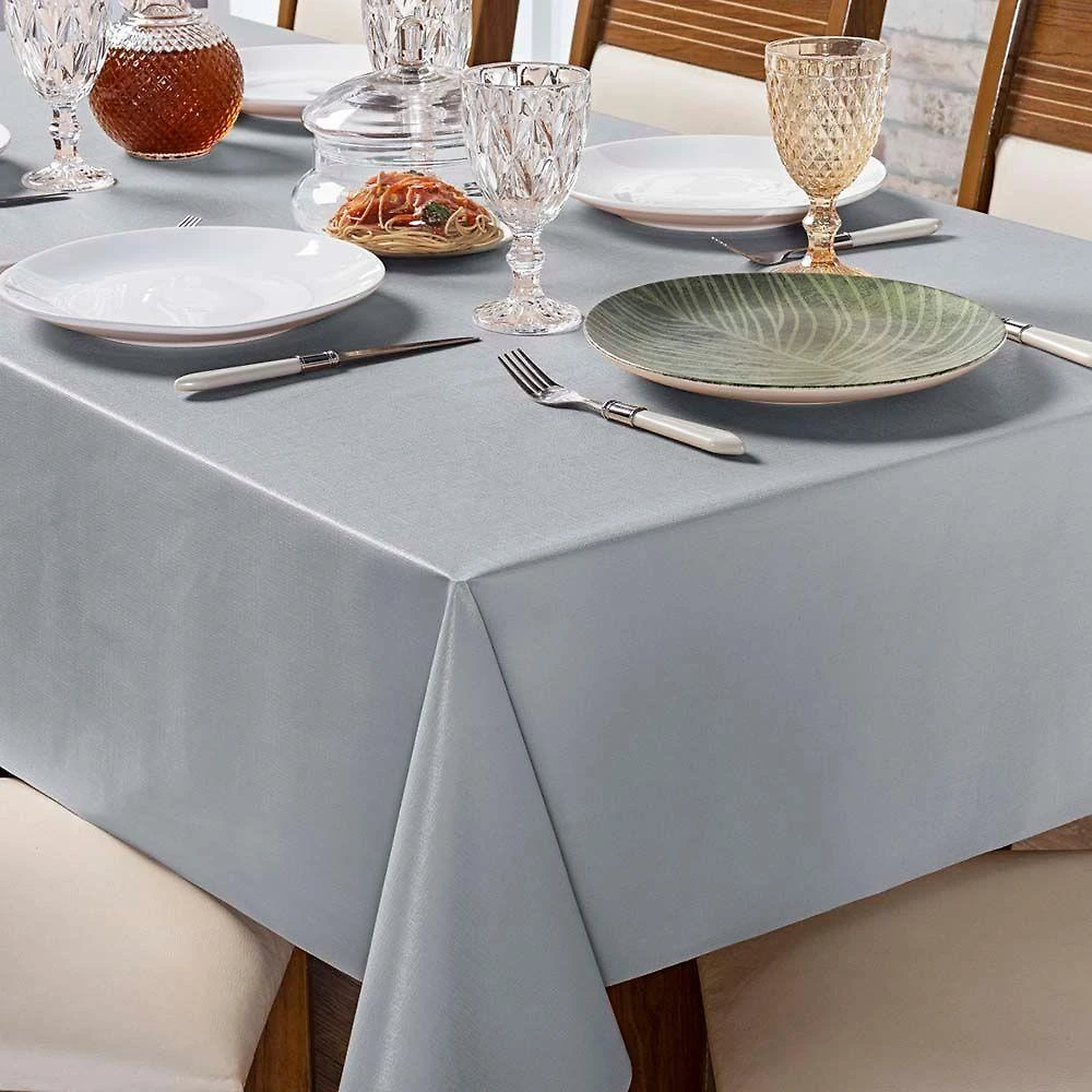 Toalha de Mesa Lisa Térmica Impermeável em PVC e Polietileno 200cm X 140cm 1 Peça Cinza Clara Luz