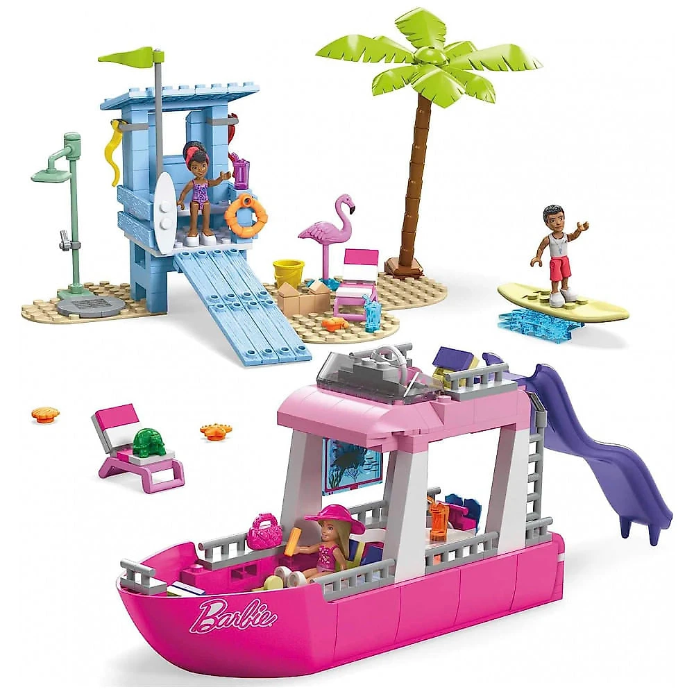 Kit de Construção Barco da Barbie com 317 Peças, 2 Animais de Estimação e 3 Micro Bonecas, Rosa