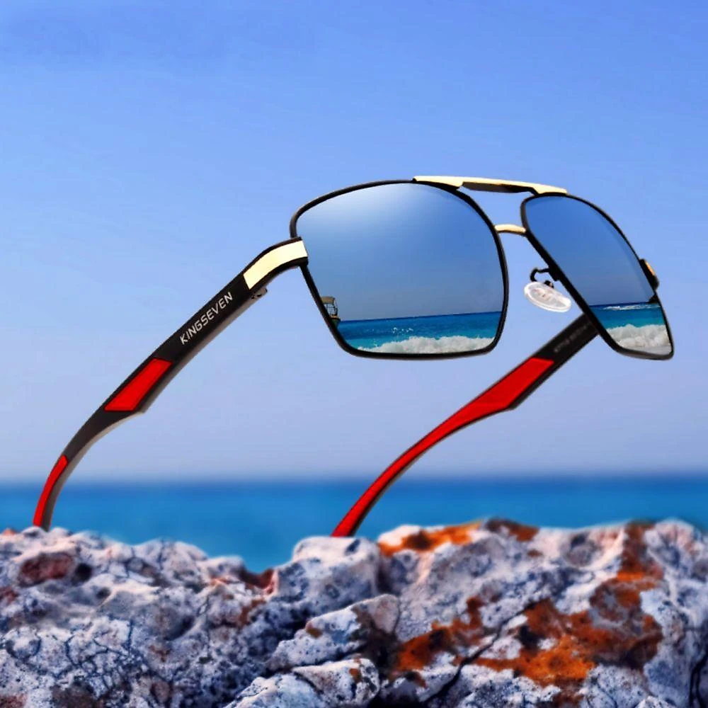 Óculos De Sol Masculino Design Alumínio Lente Espelho Polarizada Uv400 Preto Dourado