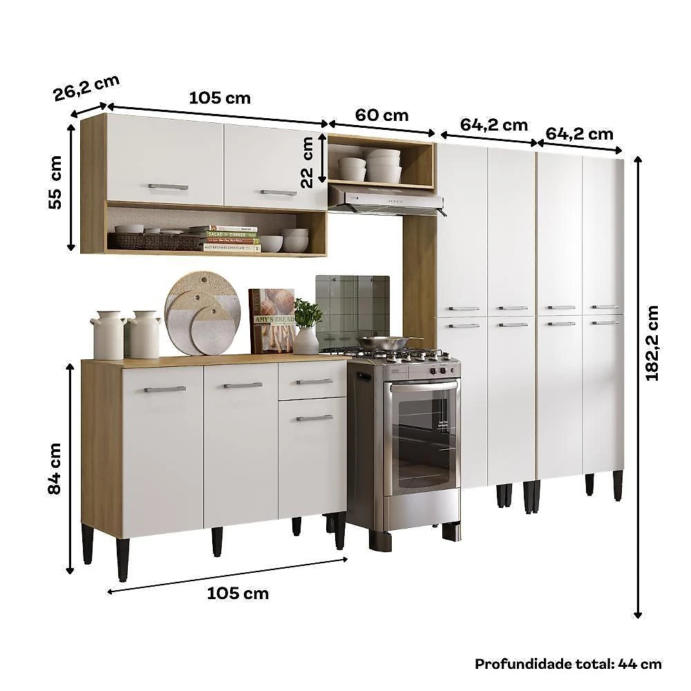 Cozinha Arizona Fusion One 13 Portas 1 Gaveta MDP 293CM Branco Carraro