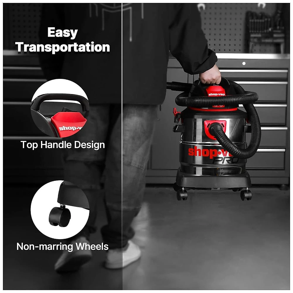 Aspirador de Pó Úmido e Seco de 18,95 L com Motor de 4,5 Peak HP e Tanque de Aço Inoxidável, 110V 1450W, Shop Vac, Prata