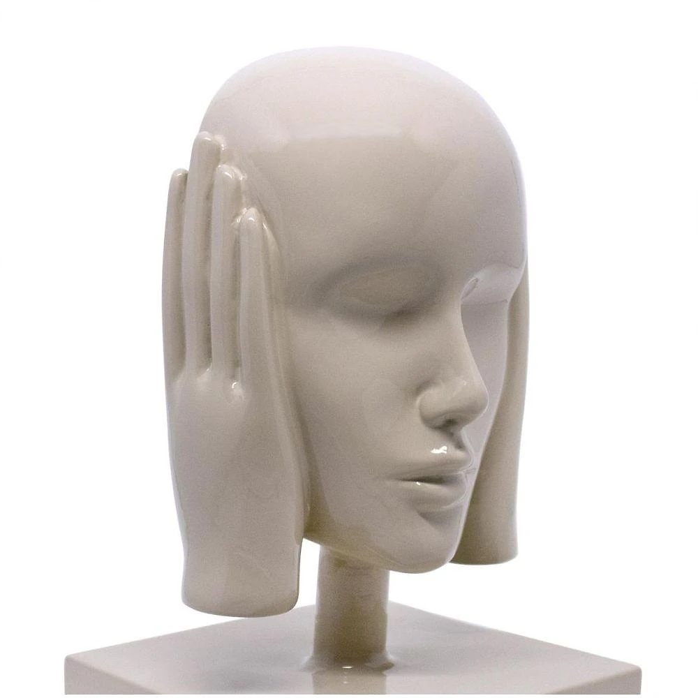 Escultura Máscara Rosto Surdo Nude Em Cerâmica 25X15cm