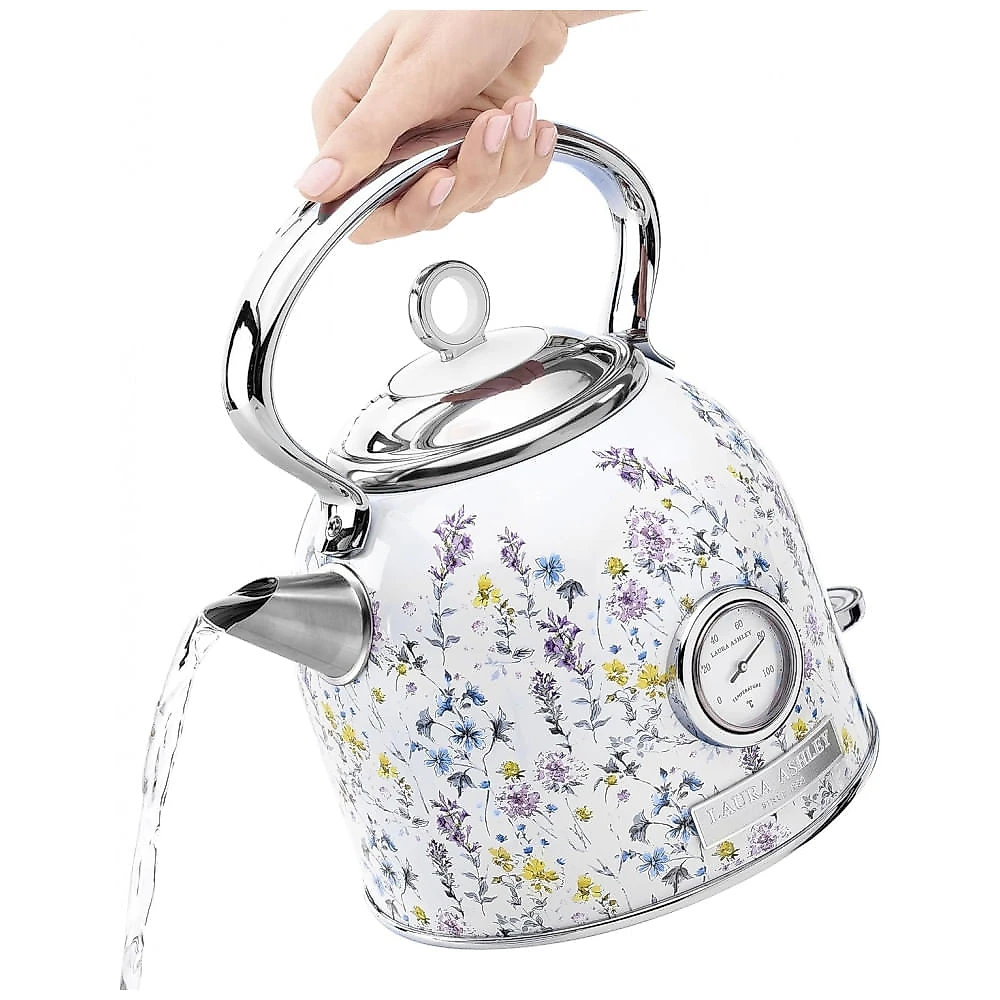 Chaleira elétrica dome inox 1,7L Laura Ashley Wild Meadow, fervura rápida com termômetro externo e indicador de nível de água, 110V