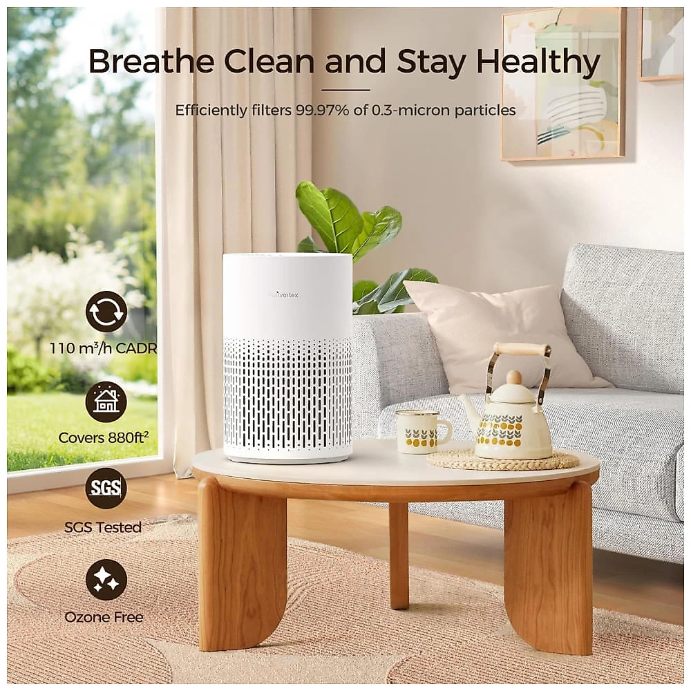 Purificador de Ar Residencial com Filtro True HEPA H13 para Pólen, Fumaça, Poeira, Pelos de Animais, Odor, Cabelo, Silencioso a 20dB,Purivortex