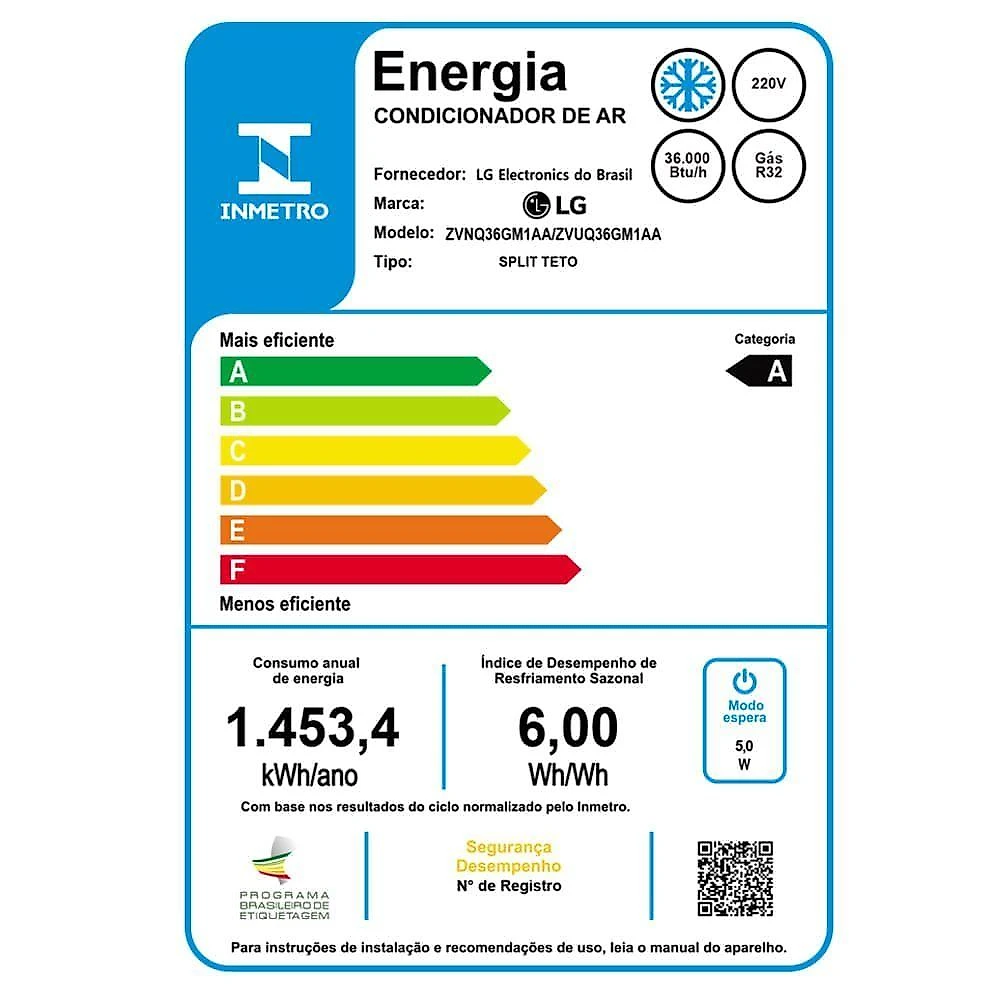 Ar Condicionado Split Teto Inverter LG Frio 36000 BTUS Frio 220V ZVUQ36GM1AA.ANWZBR1
