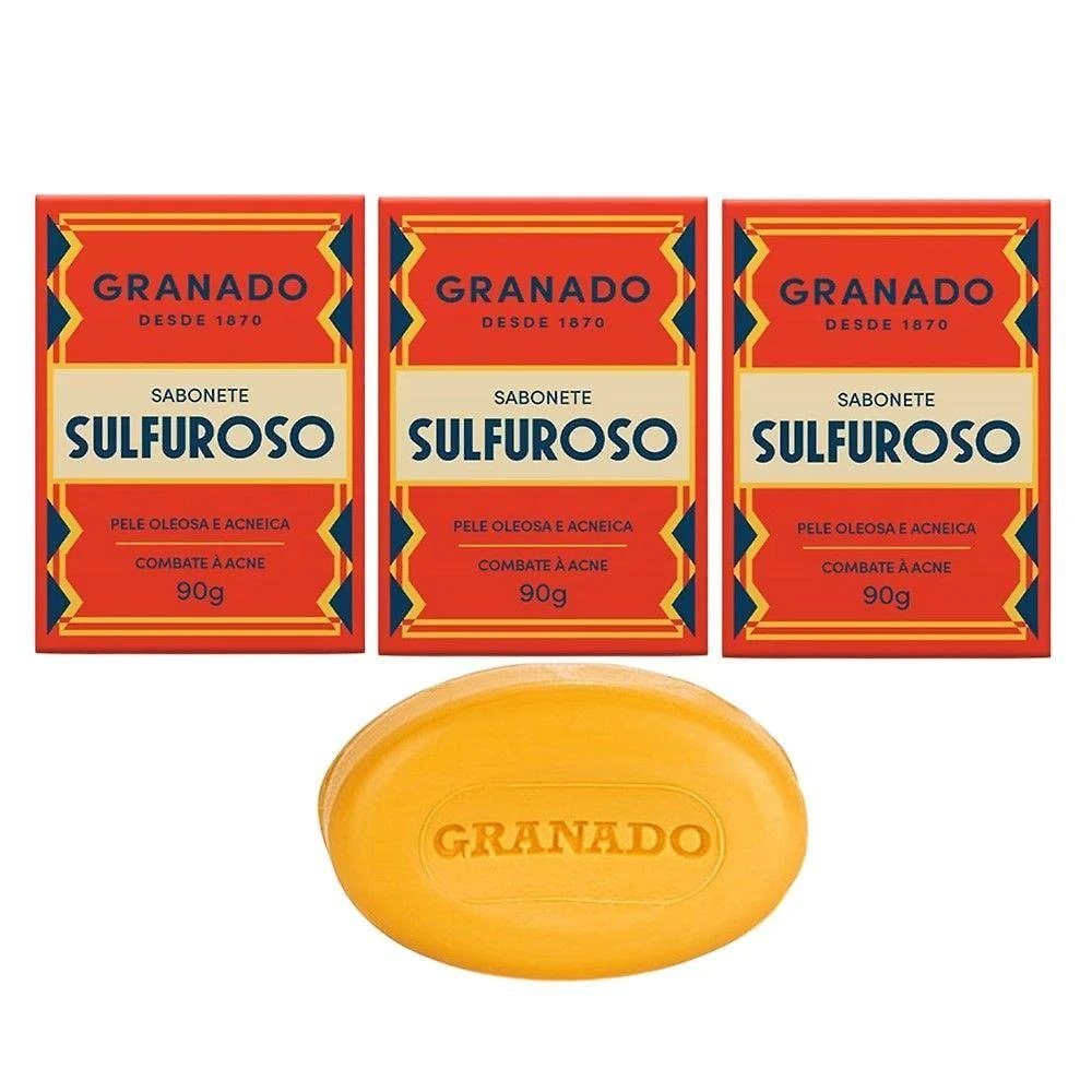 Kit 3 Sabonete Sulfuroso Granado Pele Oleosa Combate Acne Enxofre Base Begetal Em Barra 90g