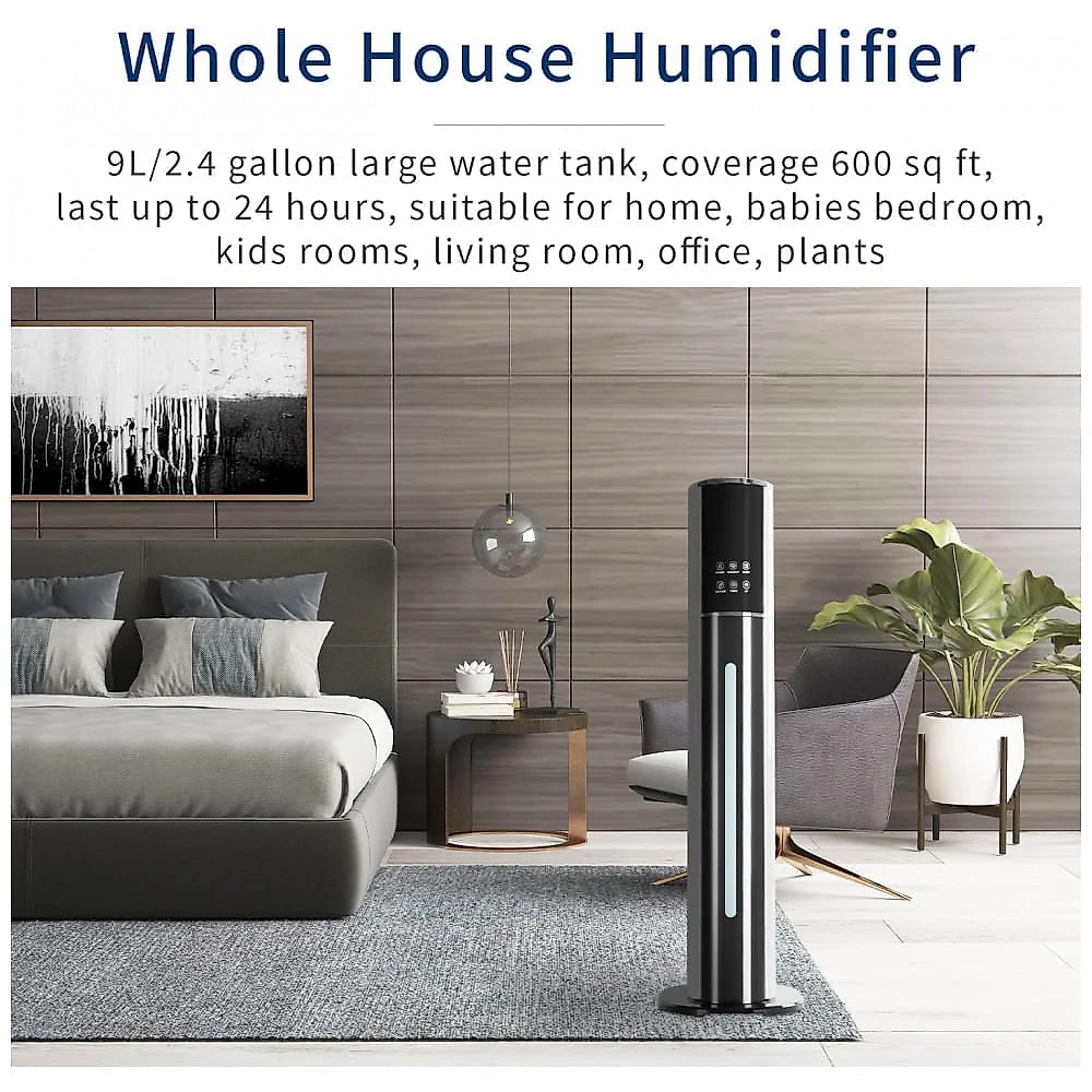 Umidificador Ultrassônico de Névoa Fria para Quarto Grande 9L com Controle Remoto e Desligamento Automático, H1A, Preto