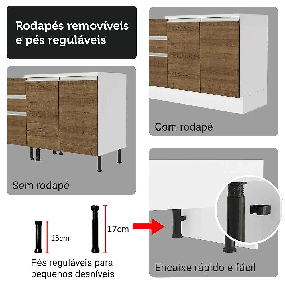 Armário de Cozinha Completa 100% MDF 310 cm Branco/Rustic/Crema Smart 02 Branco/Rustic/Crema