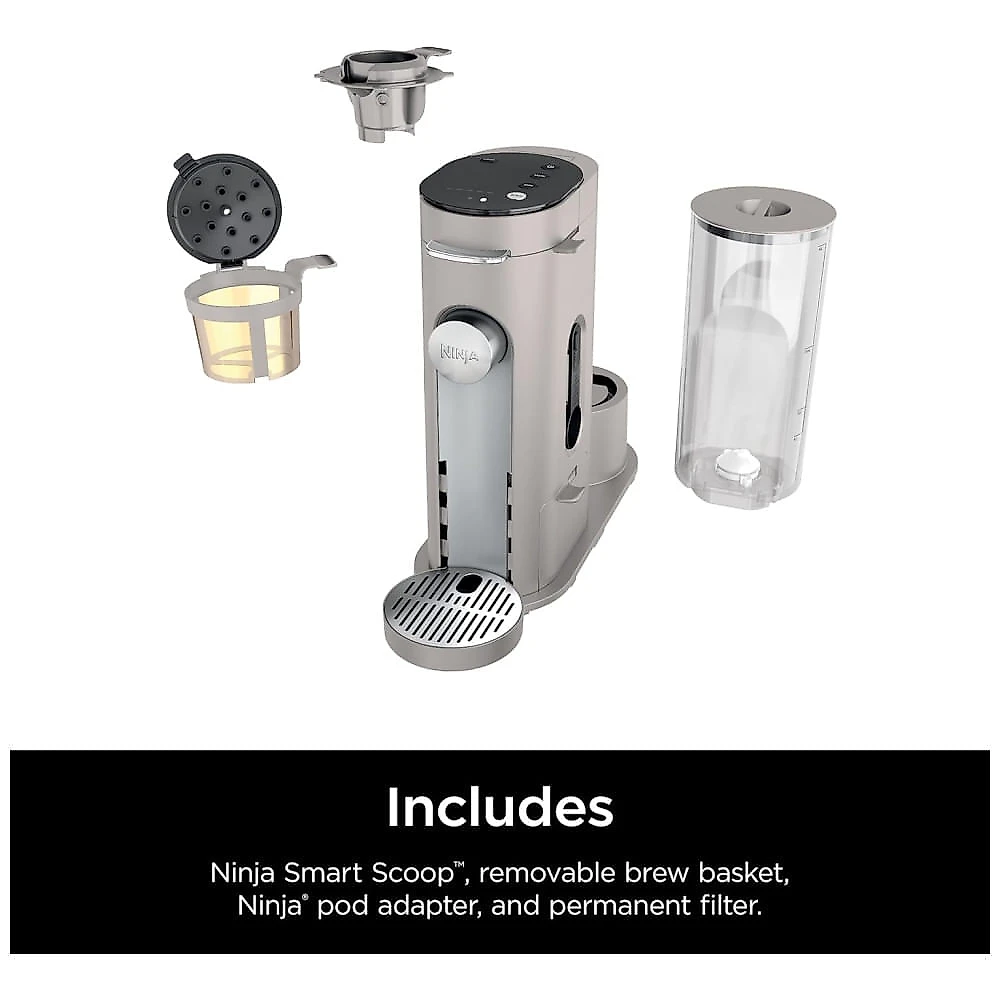 Cafeteira Programável 4 em 1 para Capsulas ou Café Moído, Frio ou Quente com Batetor de Leite, 110V Ninja PB041ST, Cinza Pedra 110v