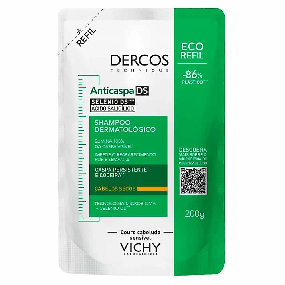 Vichy dercos shampoo anticaspa ds - cabelos secos refil 200g