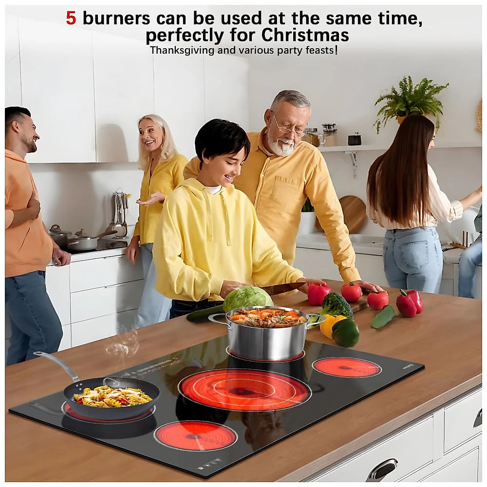 Cooktop Elétrico Karinear , 5 Queimadores, Vidro Incorporado, Zonas Expansíveis, Bloqueio de Segurança, Timer, Pausa - 9200W 220-240V