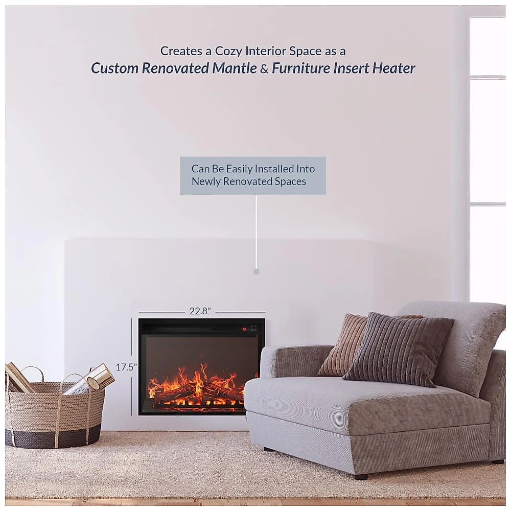 Lareira Elétrica de Embutir A45x60L cm com Brilho Ajustável, Temporizador e Controle Remoto, 110V 1400W, BELLEZE, Preta 110v