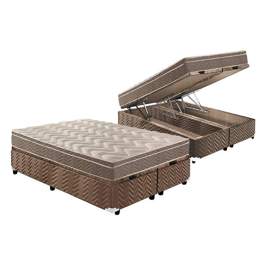 Cama Box Baú King Colchão Anatômico Paropas D33 Confort Ultra Firme + Base Crc Suede Brown(193x203)