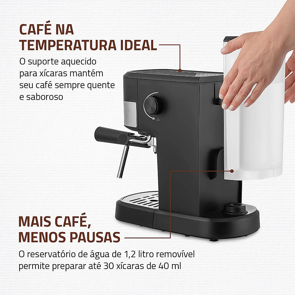 Cafeteira Espresso Dolce Crema 20 Bar Mondial Preto/Inox 1200W - C-21-E-CNP 110