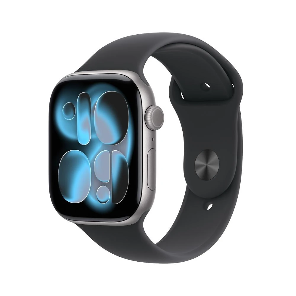 Apple Watch Series 11 GPS - Caixa cinza-espacial de alumínio – 46 mm - Pulseira esportiva preta – M/G
