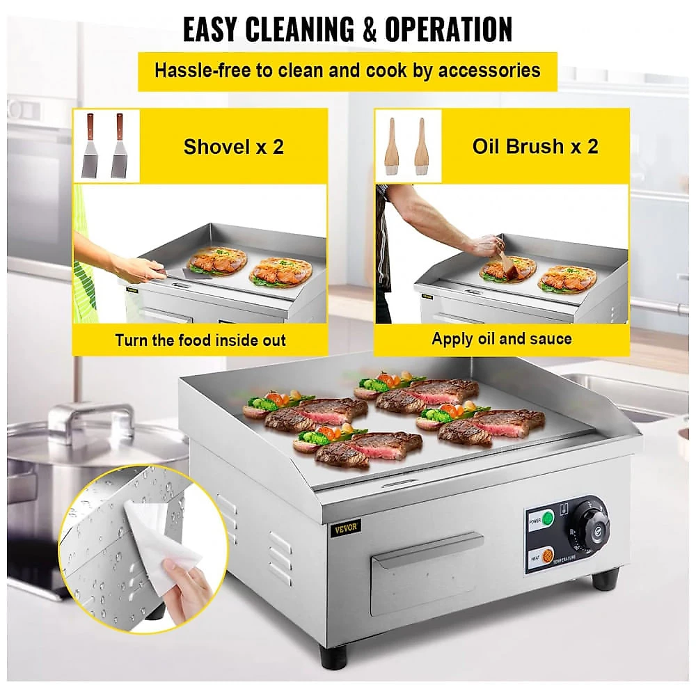 Chapa Elétrica Comercial VEVOR 36cm Antiaderente Teppanyaki 6 Temperaturas 50°C-300°C 110V