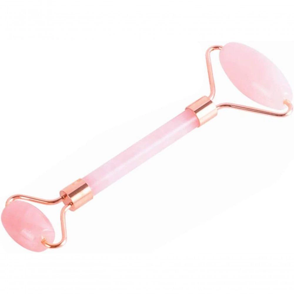 Rolo Massageador Facial Pedra Quartzo Anti Estresse E Anti Rugas Massoterapia Rolo Rosa