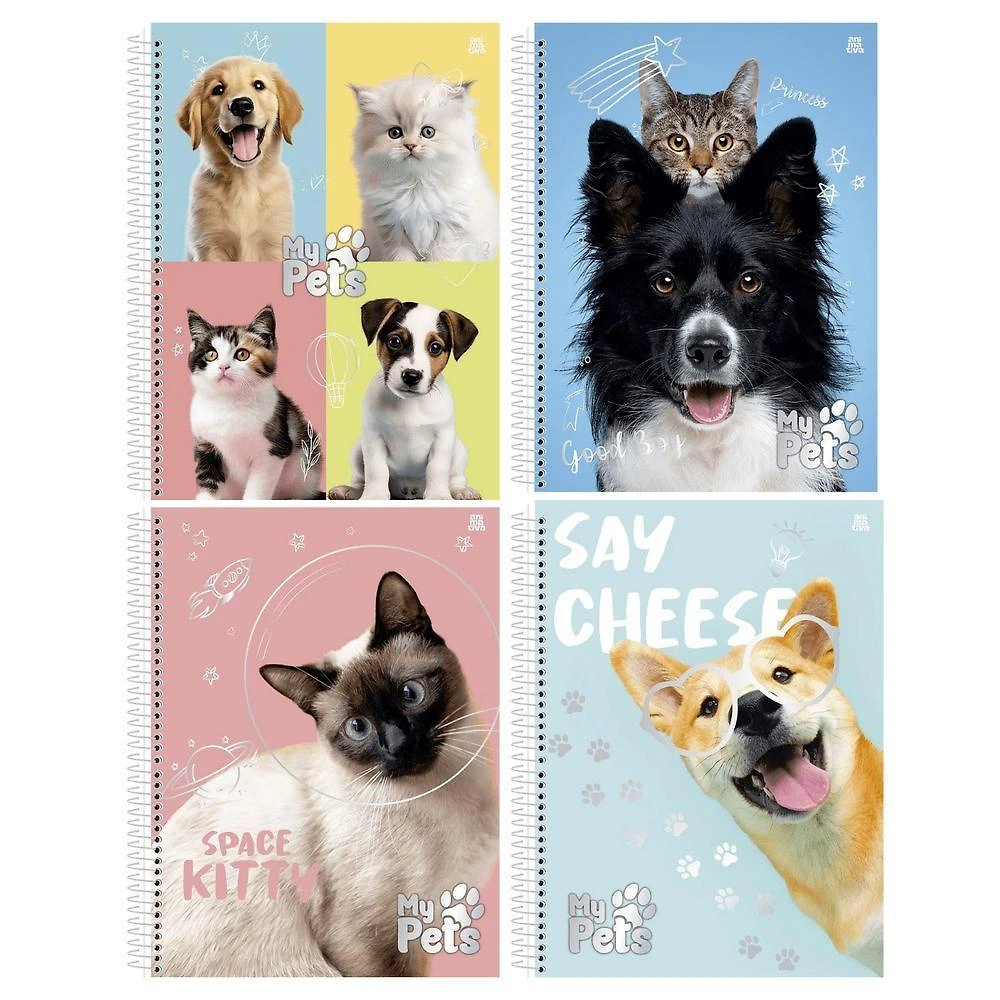 Caderno Espiral Universitário São Domingos My Pets - Animativa Capa Dura 10 Matérias 160 Folhas