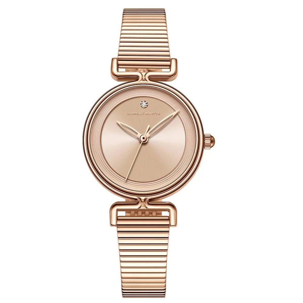 Relógio Feminino Minimalistade Analógico em Aço Inox à Prova D'água Rosa Hannah Martin