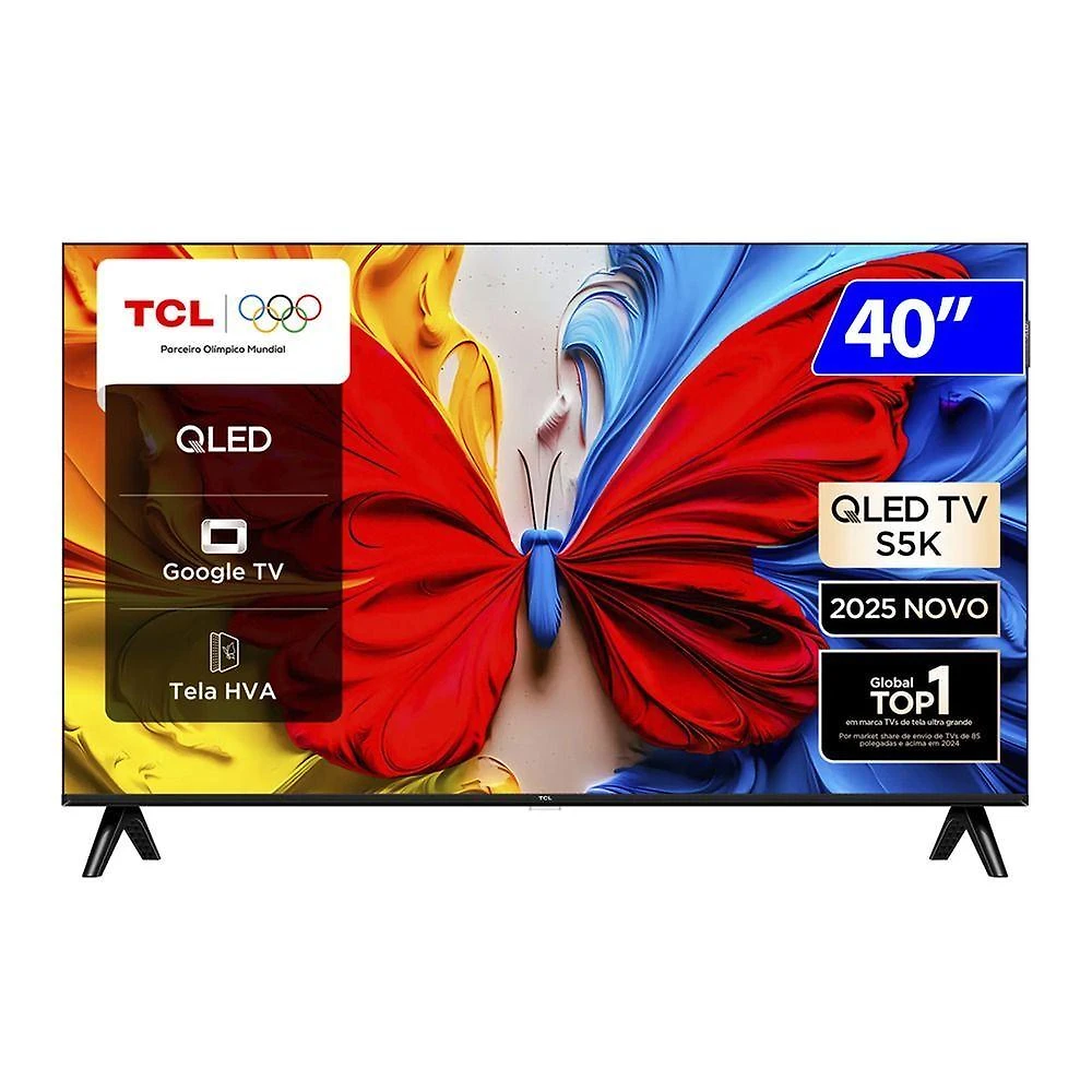 TV TCL 40S5K 40" Full HD QLED Smart Google TV Preto HDR Wi-Fi Bluetooth Dolby Audio 110V