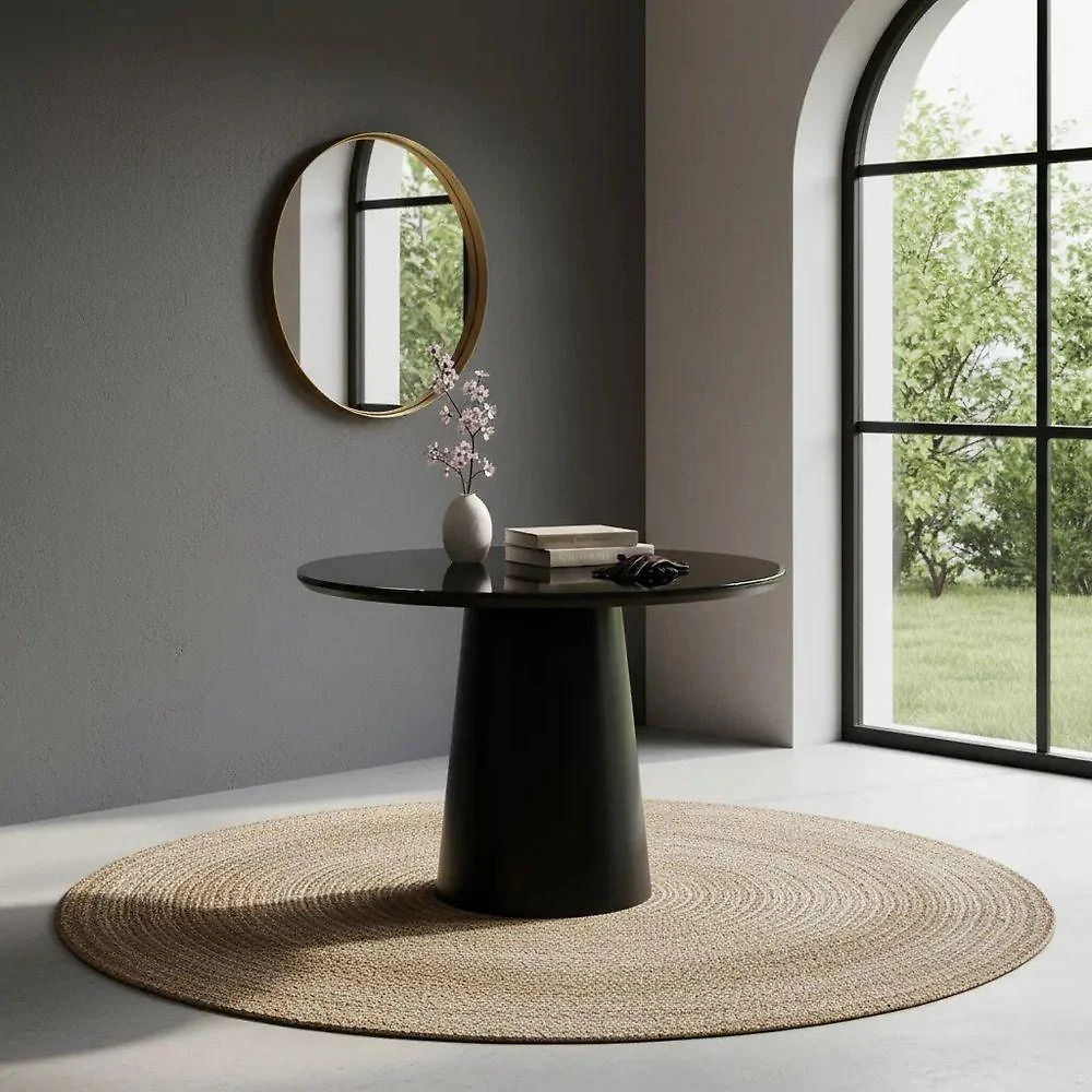 Mesa de Canto Cone Laqueado Redondo Vidro MDF 70CM Preto Decoraper