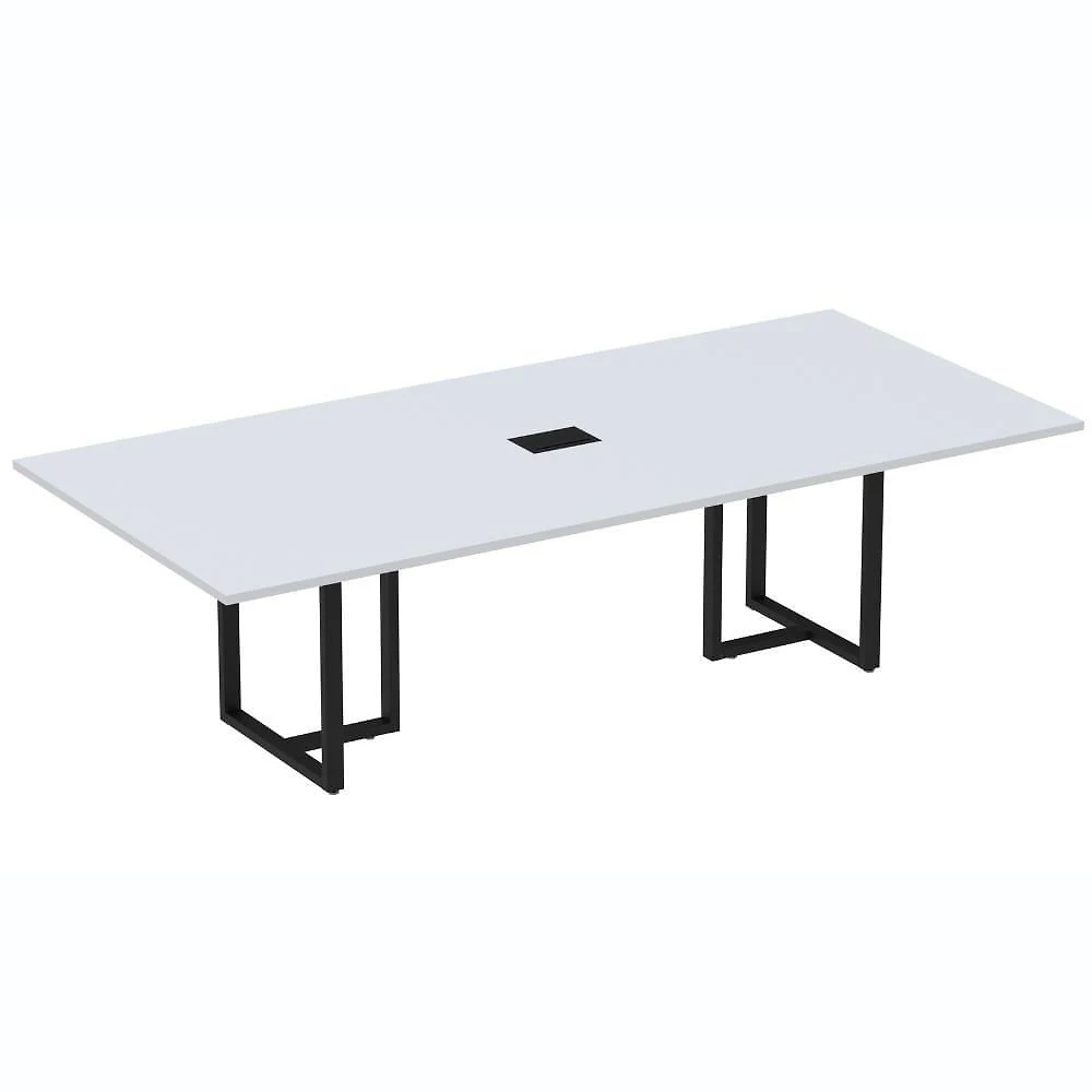 Mesa De Reunião Com Caixa De Tomada 260 X 120 Cm Pé Tubular Pe25 Em Mdp Cinza Base Preta