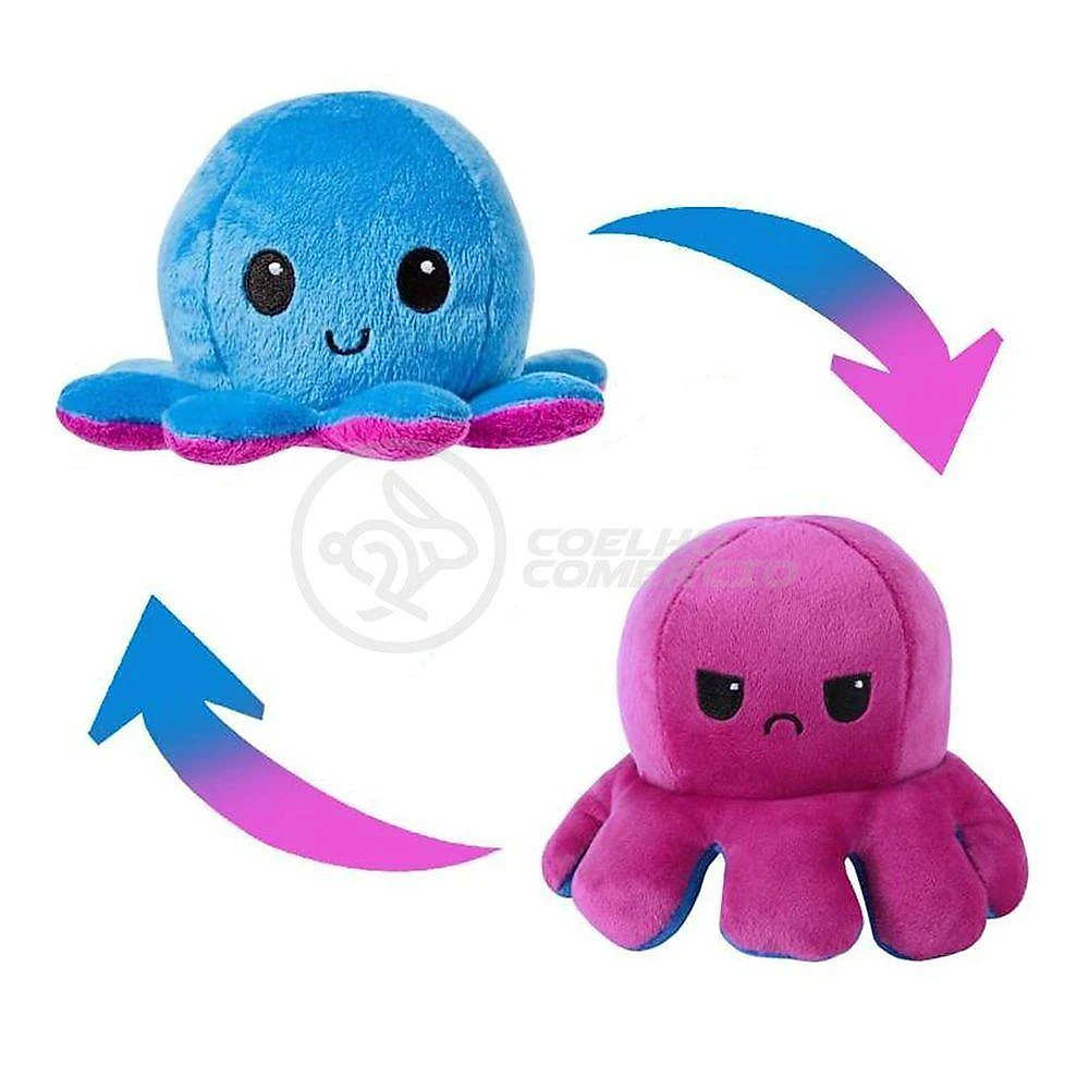 Brinquedo de Pelúcia Polvo Reversível Bipolar Humor Feliz e Bravo Macio Azul e Roxo Smart Bracelet