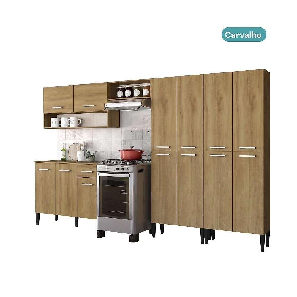 Cozinha Compacta Arizona Fusion One 13 Portas MDP 293CM Carvalho Carraro