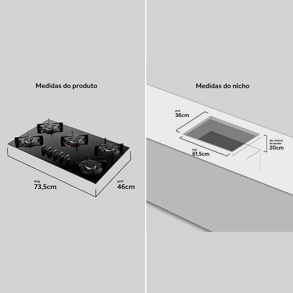 Cooktop a gás atlas u top 5 bocas mesa de vidro preto bivolt