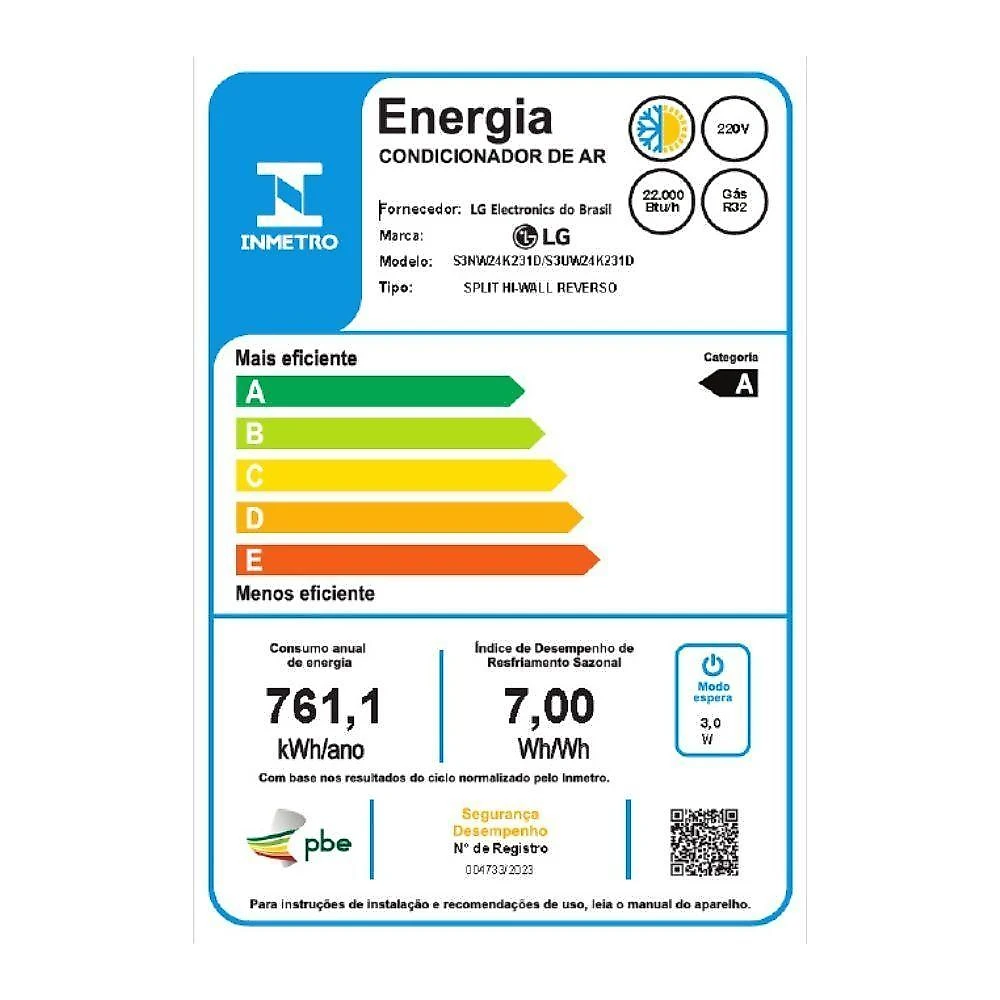 Ar condicionado lg dual inverter ai voice 24000 btus quente e frio 220v s3-w24k231d