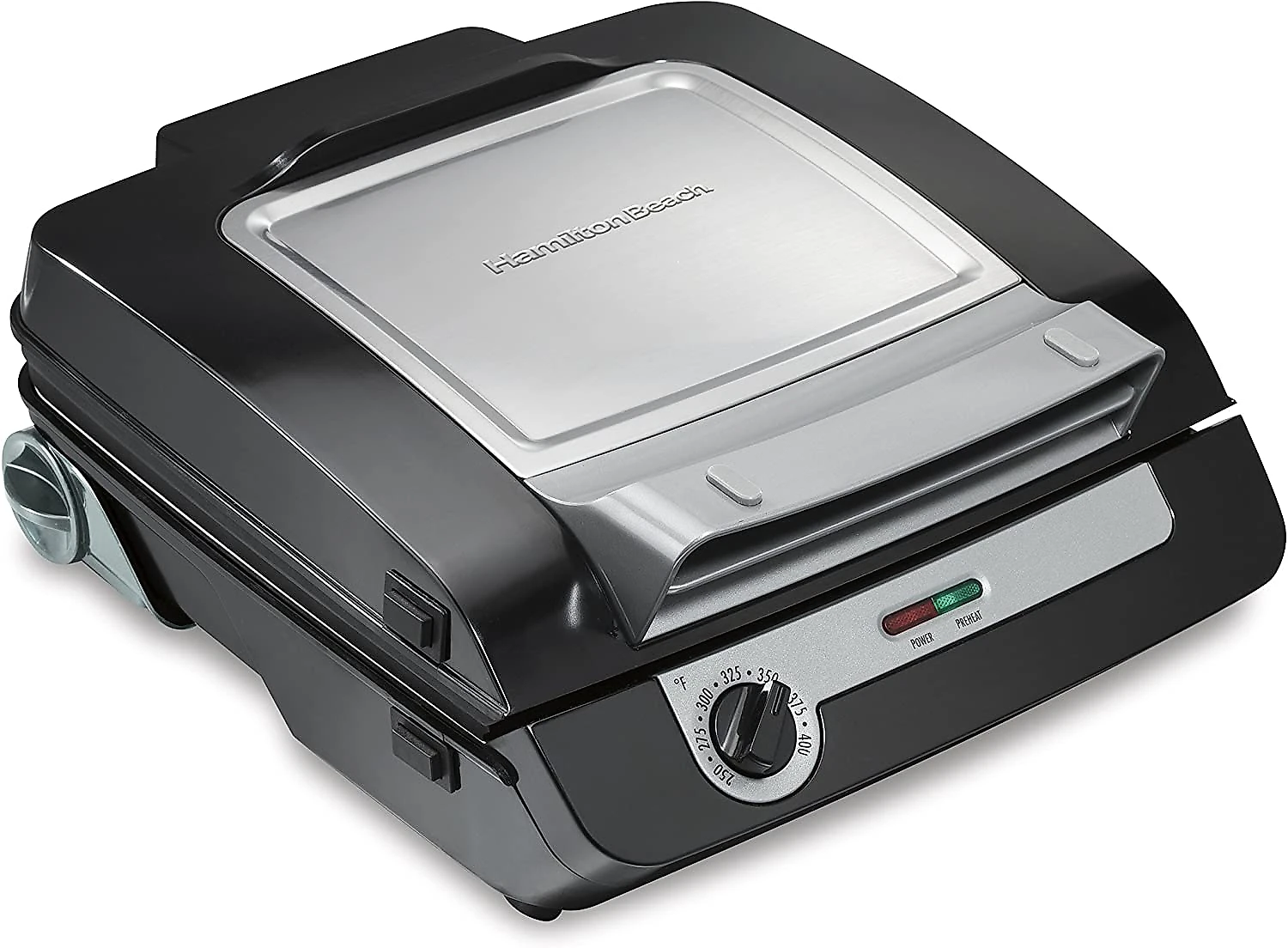 Hamilton Beach 4in1 Indoor Grill e Electric Griddle Combo with Bacon Cooker Opens Flat to Double Cooking Surface Removable Nonstick Plates Black e Silver 25601