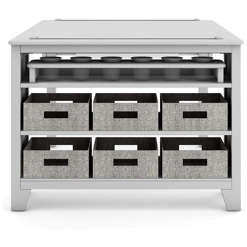 Martha Stewart Guidecraft Kids Mesa e Banquinhos Artísticos em Madeira Cinza com Armazenamento e Rolo de Papel para Atividades Criativas