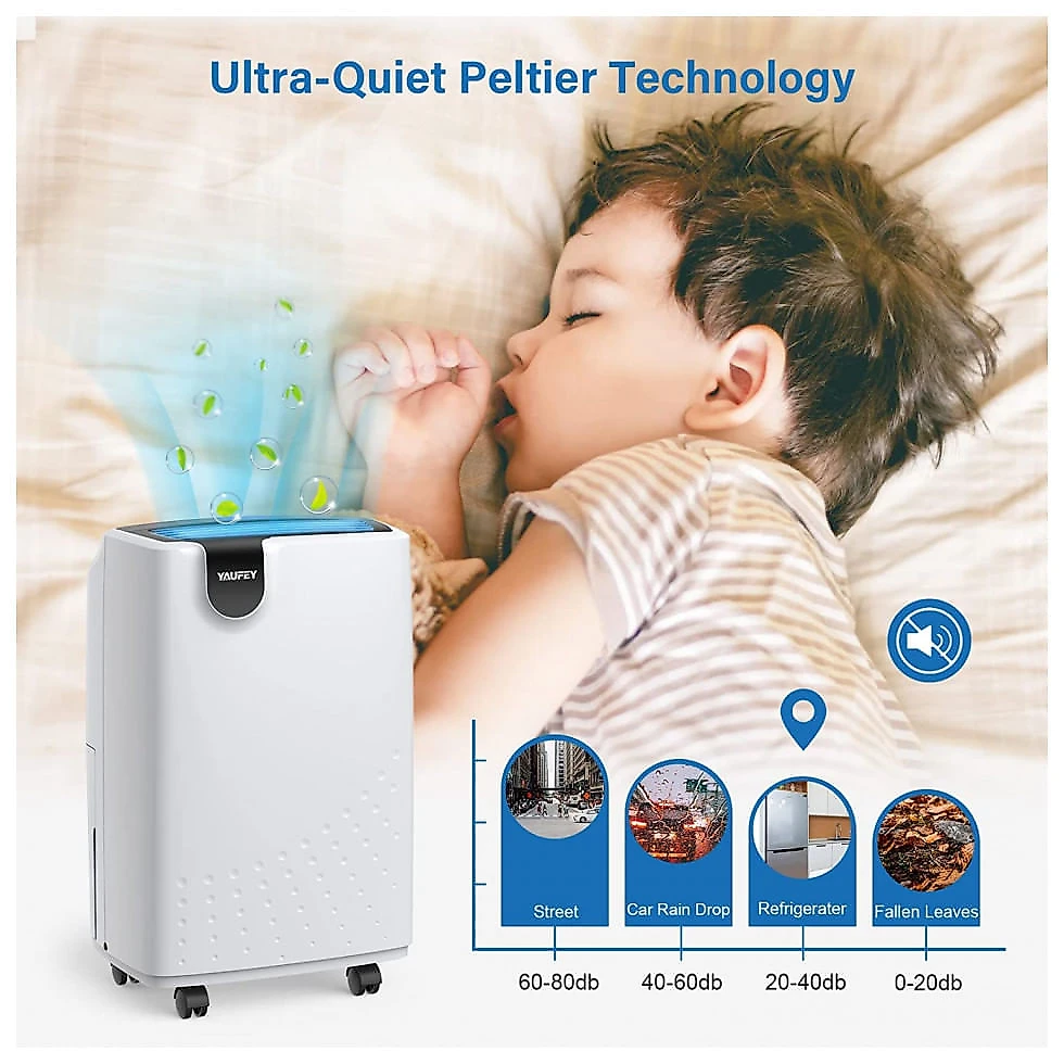 Desumidificador para Grandes Ambientes 1.8L até 230 m2 com Drenagem Automática ou Manual, 110V, Yaufey, Branco