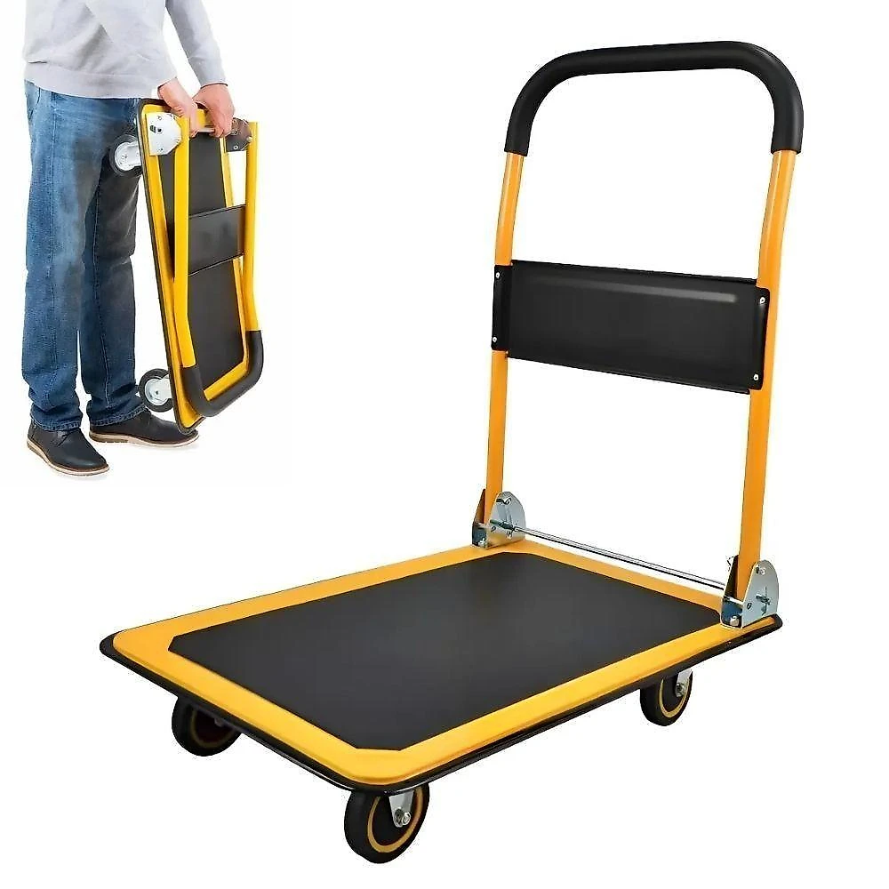 Carrinho de Carga Plataforma 150KG Dobrável 4 Rodas Amarelo e Preto Yeet