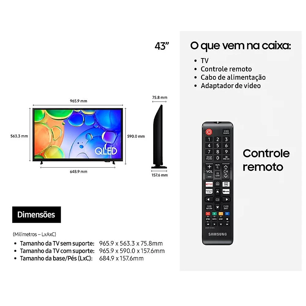 Smart TV Samsung 43 Polegadas QLED Full HD QN43Q5F 2025