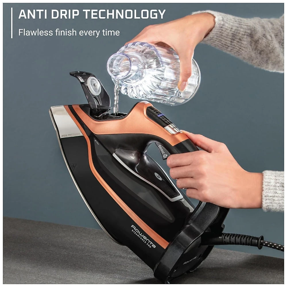 Ferro a Vapor Rowenta Steam Force Pro para Roupas, 1850 Watts, 5 Configurações Inteligentes de Tela, Base de Aço Inoxidável