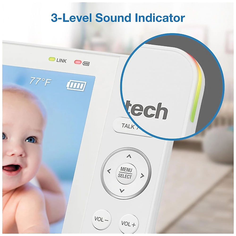 Babá Eletrônica em Vídeo VTech com Tela LCD Colorida de 17 cm, Portátil, Bateria de Longa Duração, Qualidade de Áudio e Vídeo Nítida