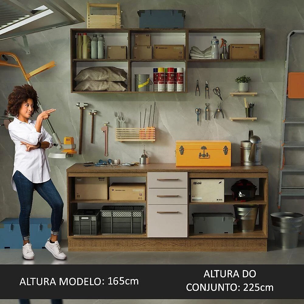 Kit Com 2 Balcões E 2 Armários Aéreos Multiuso 200cm Rustic/crema Agata Madesa Rustic/crema