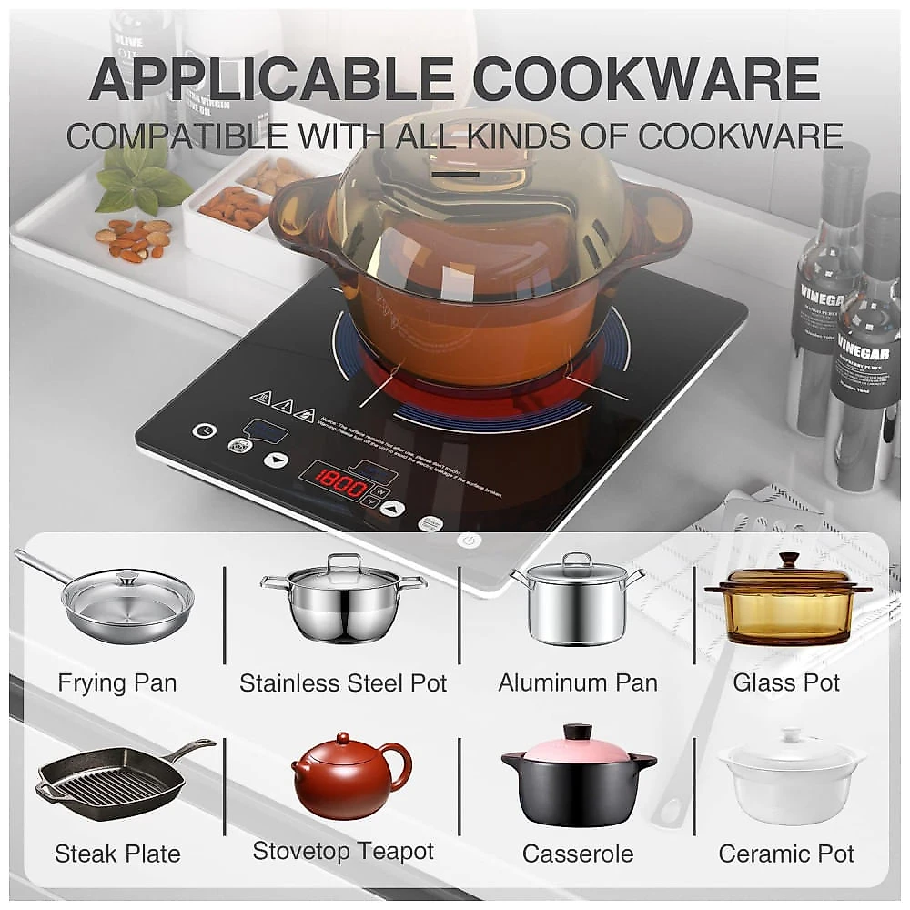 Cooktop Eltrico de Induo Porttil com Queimador nico, Painel Digital, 9 Nveis de Potncia, Trava para Crianas e Temporizador e Proteo Contra 110v
