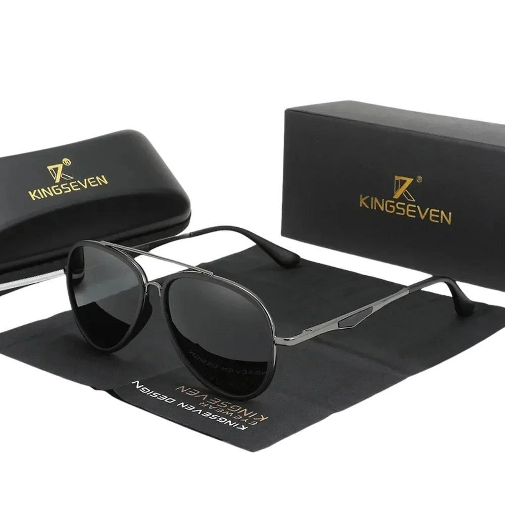 Óculos Clássico Masculino óculos Polarizados, Pilot Driving Eyewear Preto Cinza