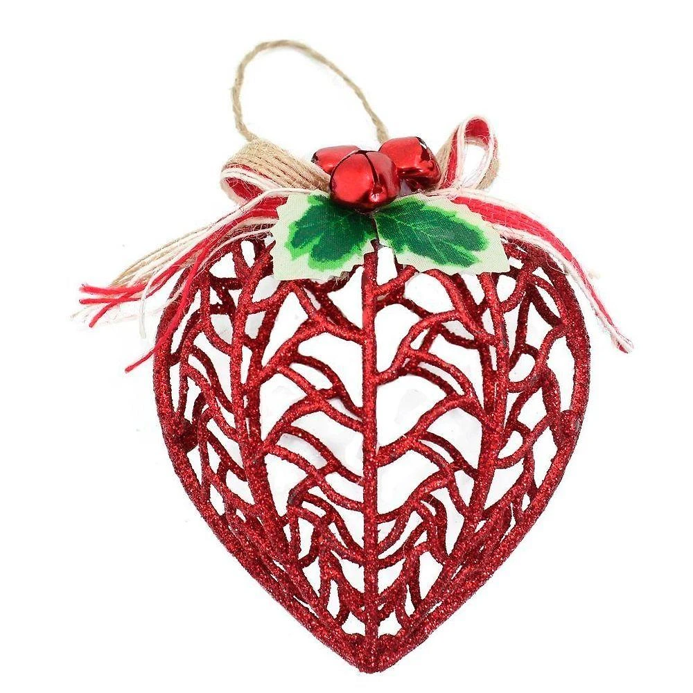 Kit Conjunto 9 Peças Decoração Enfeite Bola Coração árvore Natal Vermelha Glitter Natalina 11,5cm