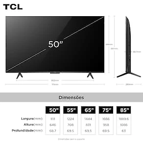 Smart TV TCL 50" 4K QLED UHD 50P7K Google TV 60Hz Processador AiPQ Preta