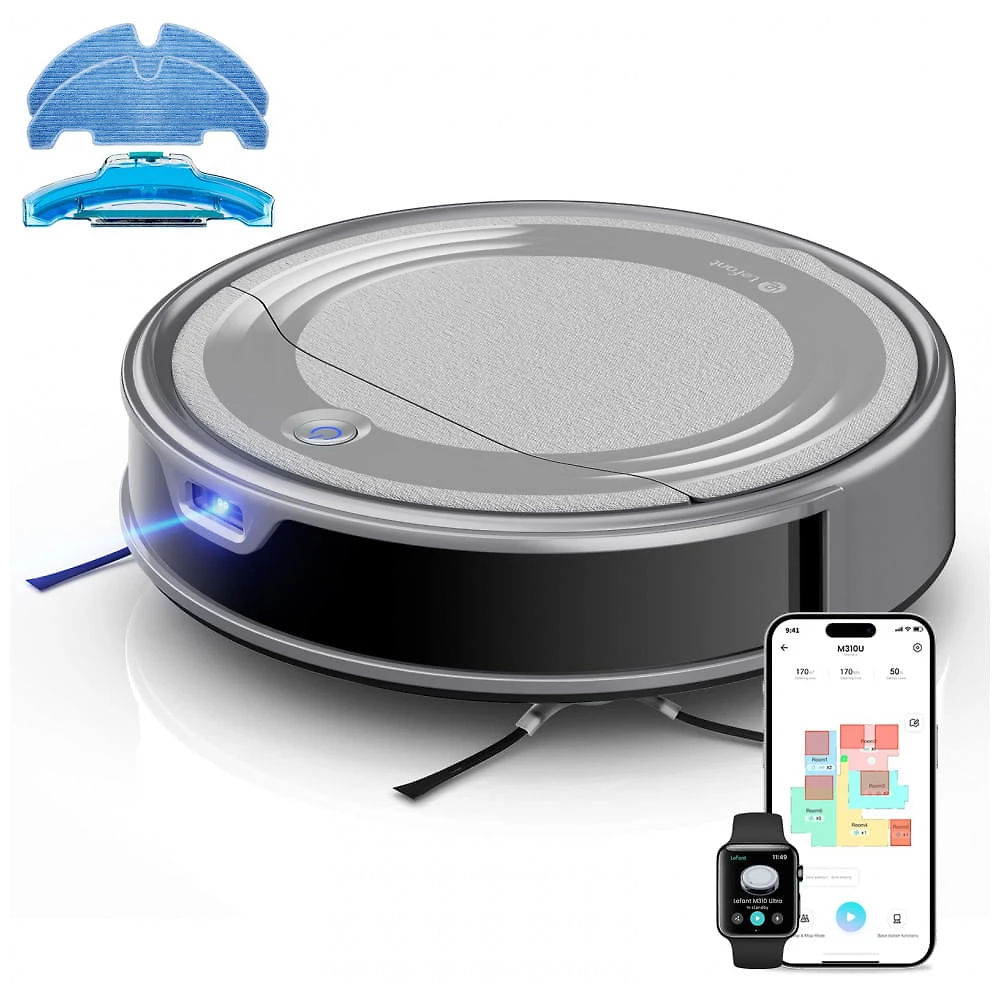 Robô Aspirador e Mop Lefant M310 Ultra 6000Pa Navegação ToF LiDAR WiFi Alexa Cinza 170min