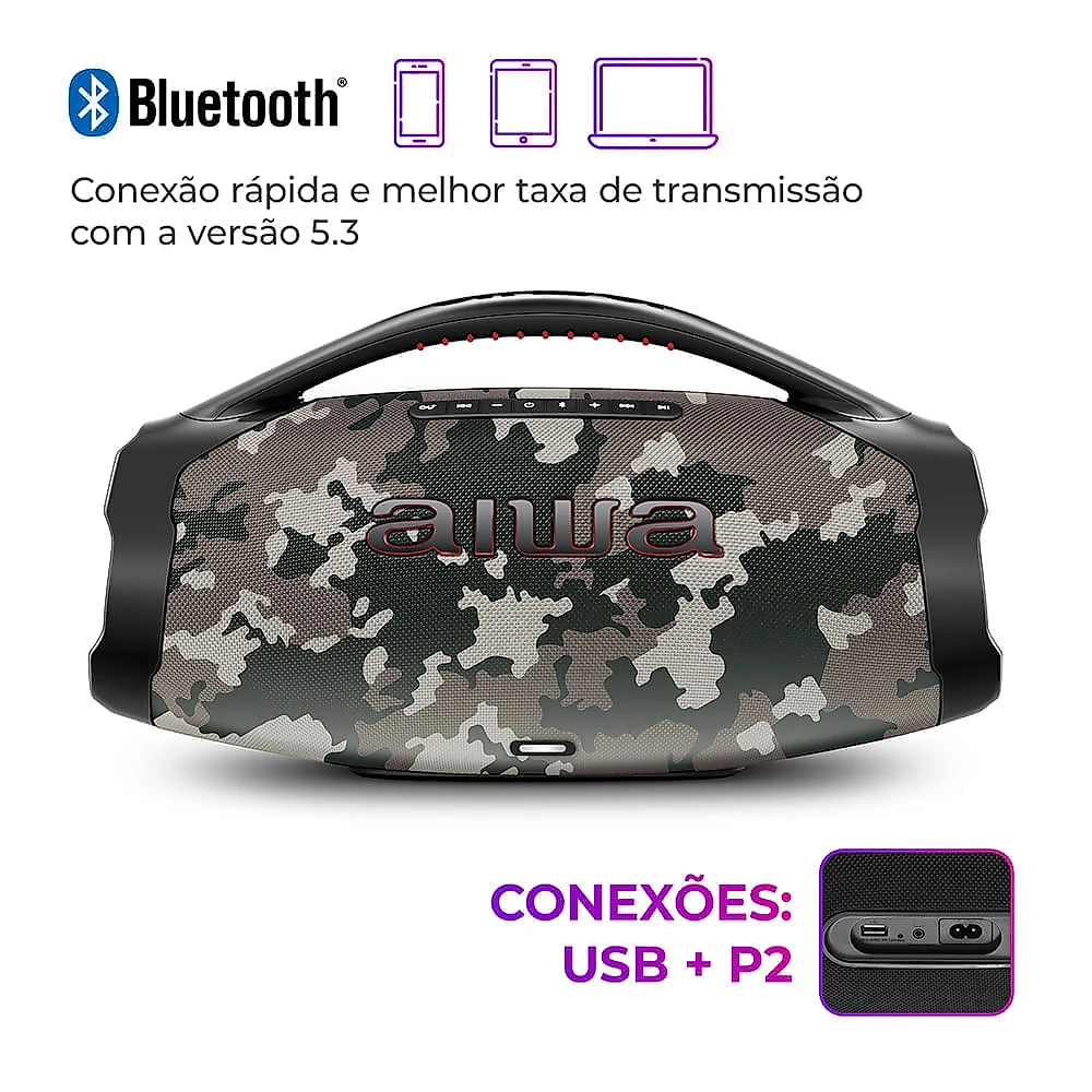 Caixa de Som Boombox Plus AIWA BBS-01-BG 200W BT 30H IP66 USB Cinza BOOMBOX AWS-BBS-01-BG BIVOLT