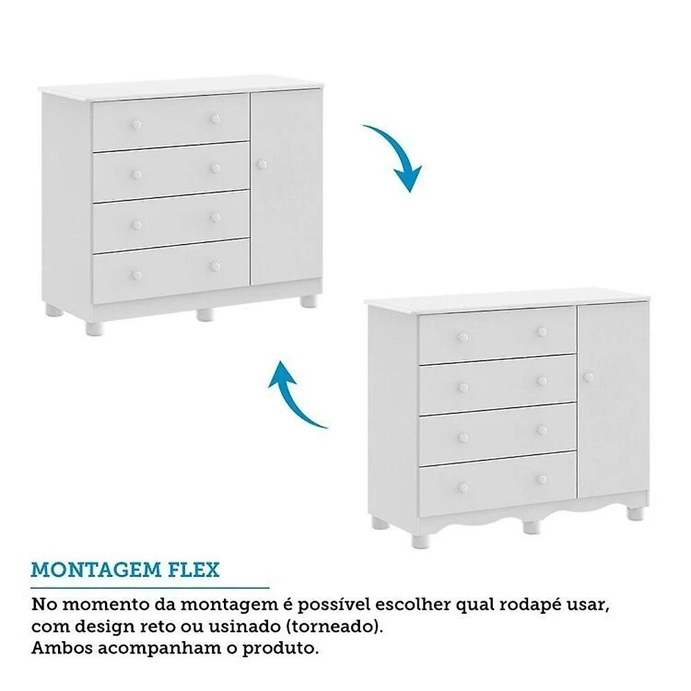 Quarto de Bebê com Cômoda 1 Porta e Berço 4 em 1 Minicama 100% MDF Mike Espresso Móveis Branco Brilho/Amêndoa