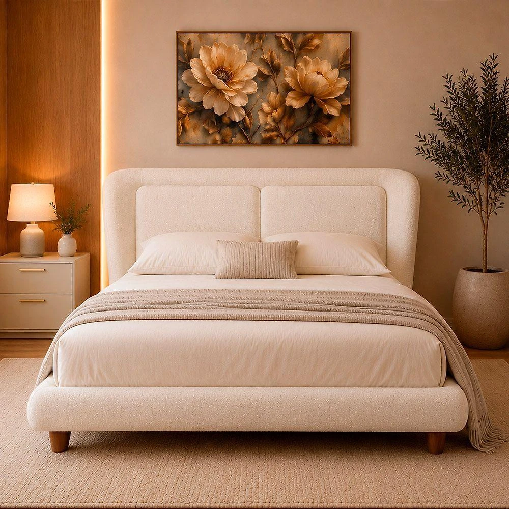Cama Japonesa King Haru com Cabeceira Blind Off White Sallar Home