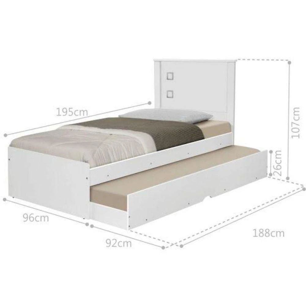 Cama Solteiro com Cama Auxiliar e Colchões Cama Bibox Barcelona Branco Tebarrot Móveis