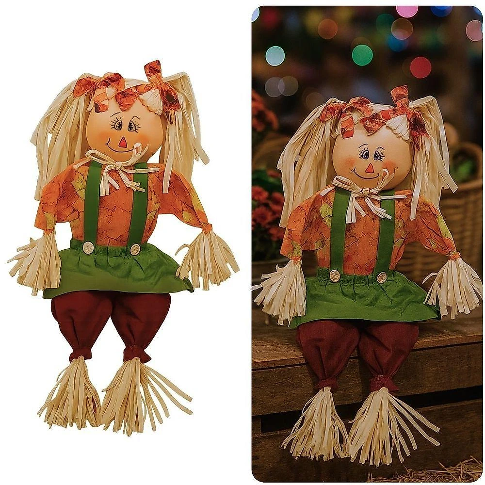 Espantalho Sentado Decorativo Junino de Palha e Madeira 60cm Extra Festas
