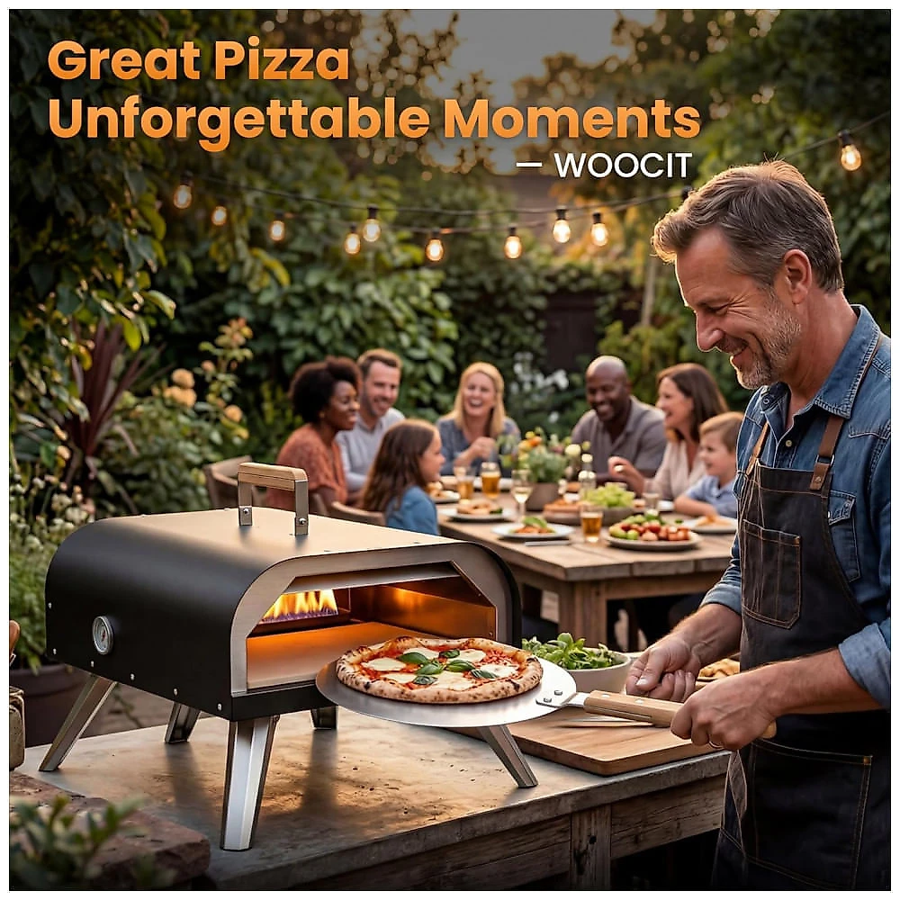 Forno de Pizza WOOCIT SM-W2512 30 cm Multicombustível Externo Pedra Refratária Alta Temperatura 382°C Portátil